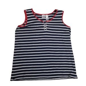 Just My Size Women's Tank Top Size 18W/20W Striped Blue White Red Lace Up Neck